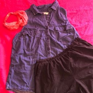 Sleeveless, Jean Button-Up